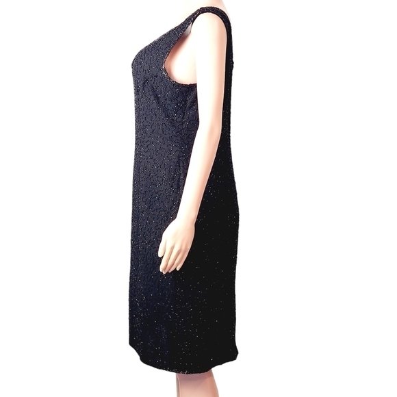 Jmd- 70's Womens Black Polyester Sleeveless, Lined Mid Length Cocktail Dress. - Picture 4 of 12